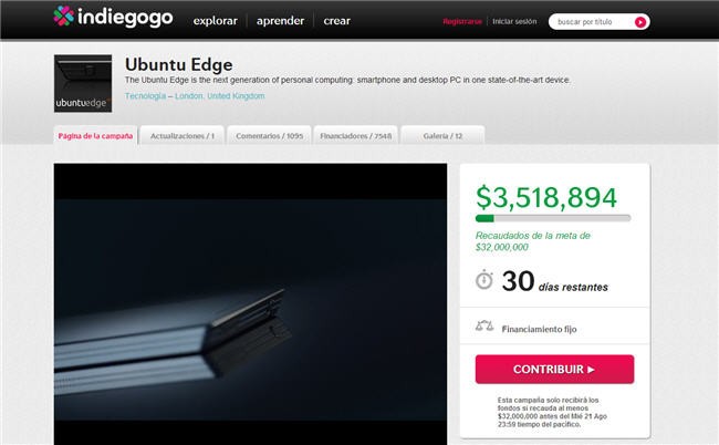 Ubuntu Edge en Indiegogo