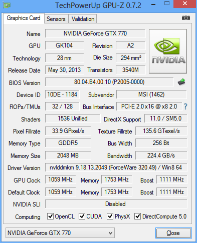 NVidia GTX 770 benchmarks