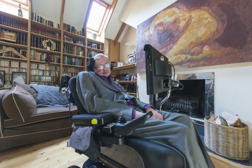Hawking In His Library At Home