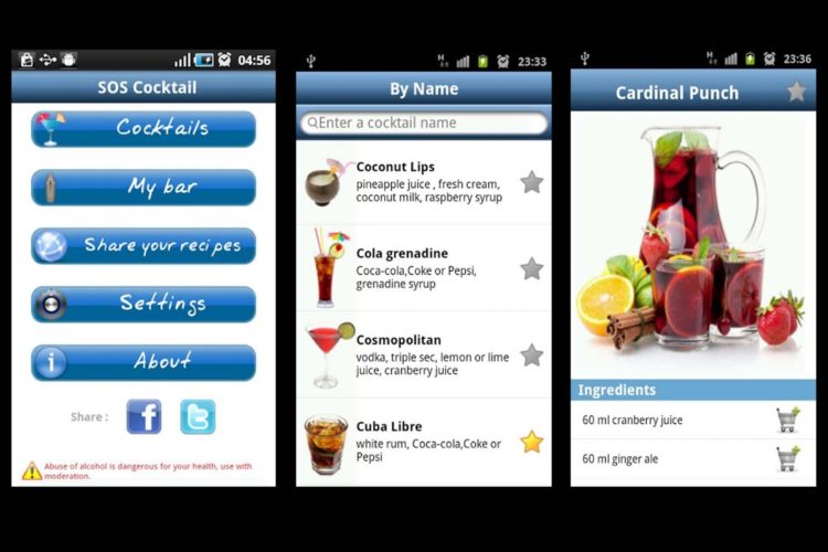 SOS Cocktail es una app para crear bebidas y cocktails.